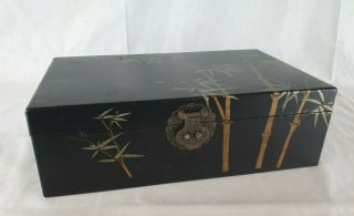 Vintage Painted Oriental Black Jewellery Box Unity,  Large Size