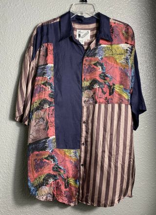 Vtg 90s Goouch Men’s 100 Silk Button Up Short Sleeve Shirt Size Large
