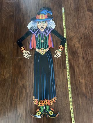 Vintage Halloween Witch Die Cut Jointed Cardboard Wall Hanging Decoration 40”