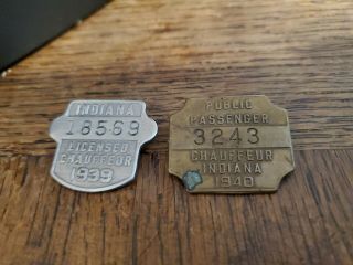 Vintage 1939 & 1940 Indiana Chauffeur License Badges