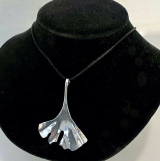 Vtg.  Rlm Studio Sterling Silver Pendant Necklace Robert Lee Morris Ginkgo Leaf