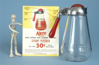 Vintage Glass Syrup Pitcher Karo W/original Advertisement Order Form Pre Wwii