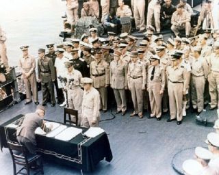 Japanese Officers Signing Instrument Of Surrender Uss Missouri 8x10 Photo 661