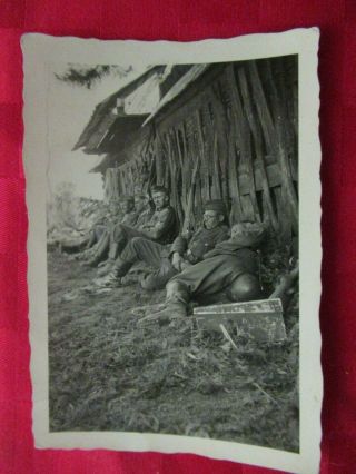 Wwii German Photo Combat Soldiers Resting By Russian Hut