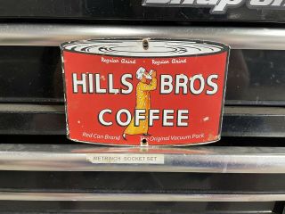 Hills Bros Coffee Die - Cut Can 8” X 5.  5” Porcelain Metal Gasoline & Oil Sign