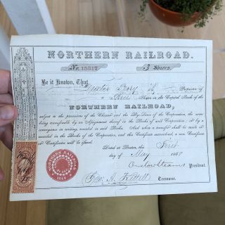Northern Railroad Stock Certificate Circa 1868 (very Rare)