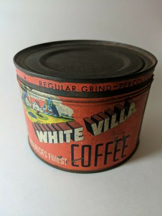 Vintage White Villa Coffee Tin