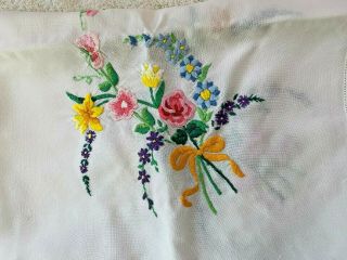 Vintage/antique Linen Hand Embroidered Tablecloth Flowers And Bows