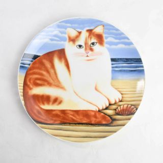 Dept 56 Martin Leman Cat Plate 9.  25 " Cats Away Orange Tabby Kitty On Beach