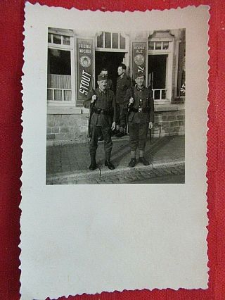 Wwii German Photo Combat Soldiers In Front Of Bar Channel Island??