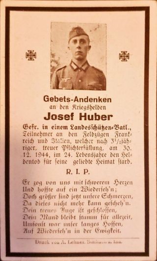 German Death Card Translated.  Fought In France And Italy.