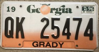 1996 Georgia Peach License Plate Grady County Qk 25474
