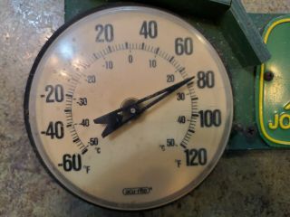 Vintage JOHN DEERE Wood Tractor Weather Thermometer Water Gauge 2
