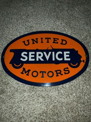 Vintage United Motors Service Oil & Gas Porcelain Sign,  Size 16.  5 " X 11 "