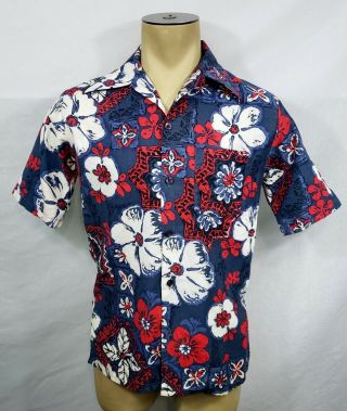 Vtg Mens Kona Kai Jantzen Usa Floral Hawaiian Button - Up Shirt Medium Small