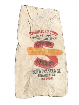 Vintage Schwenk Hybrids Seed Feed Corn Sack Bag Edwards Il Ill 2 Double Sided