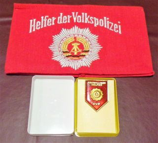 East German Police Helper Armband And Pin Back Award