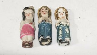 Vintage Frozen Charlotte Bisque Doll 2 - Chief Boys Set Of 3 Indians - 2 " Tall