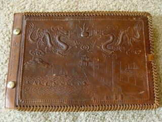 Vintage China Marines Leather Dragon Photo Album - Tsingtao Tissue With Dedication