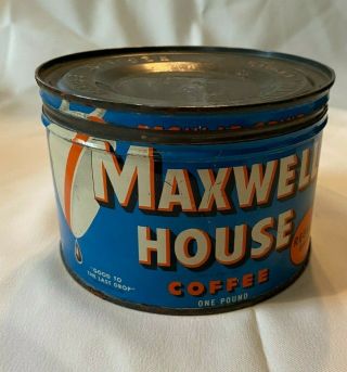 Vintage Dark Blue Maxwell House 1 Pound Coffee Tin W Lid General Foods
