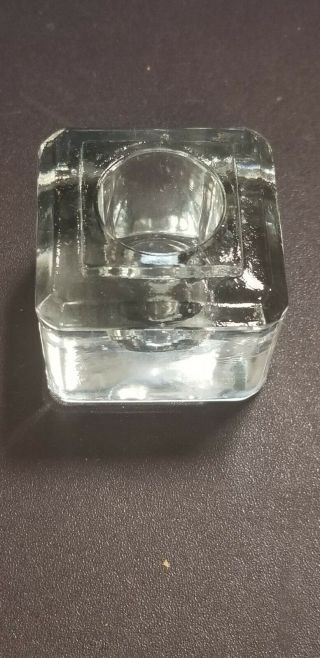 Vintage Clear Glass Crystal Faceted Square Inkwell 1.  75 " X 1.  75 "