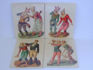Vintage/ Antique Decoupage / Scrap Book Cut Out Circus Figures.  Clowns Etc