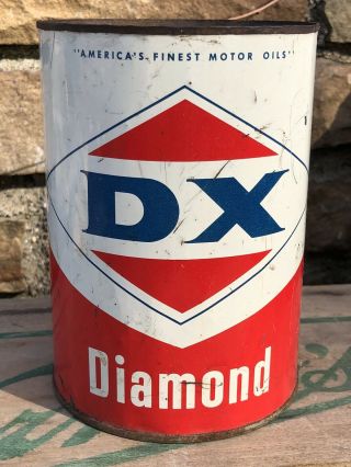 Vtg 1960s Dx Diamond Motor Oil 1 Quart Oil Can Tin Sunray Dx Tulsa Oklahoma