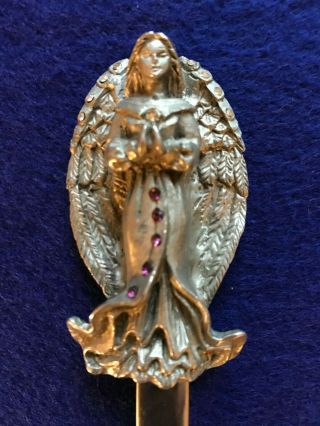 Vintage Pewter Letter Opener Of Jeweled Prayerful Angel.  6 " Long.