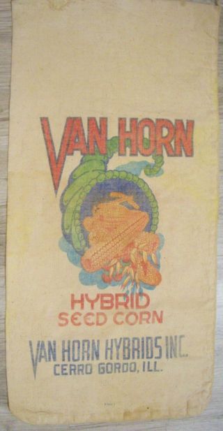 Vintage Cloth Van Horn Hybrid Seed Corn Sack Van Horn Hybrids Inc Cerro Gordo Il