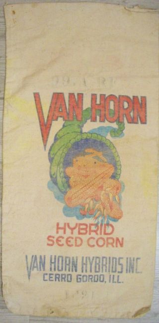 Vintage Cloth Van Horn Hybrid Seed Corn Sack Van Horn Hybrids Inc Cerro Gordo IL 2