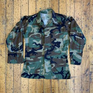 Vintage 90s Us Army Military Woodland Camo Fatigue Combat Jacket Cotton Blend