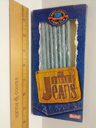 Nos Nine (9) Berol Eagle Jeans Hb No 2 Pencils Reclaimed Denim Pencils Usa Made