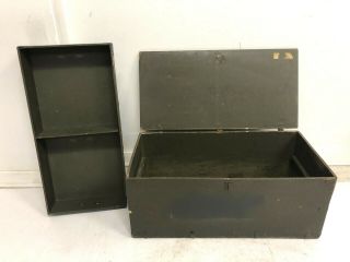 Vintage Military Foot Locker W Tray Trunk Chest Green Flat Top Storage Wood Box