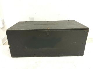 Vintage Military FOOT LOCKER w Tray trunk chest green flat top storage wood box 2