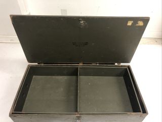 Vintage Military FOOT LOCKER w Tray trunk chest green flat top storage wood box 3