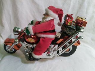 Animated Musical 14 " Santa On Motorcycle Singing Santa Claus Is Comin To Town