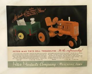 1950s Peter Mar Toy Tractor & Wagon Advertising Flyer Muscatine Iowa
