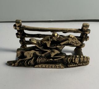 Heavy Brass Bronze Tone Plated Metal Man On Horse Pony Express Letter Holder