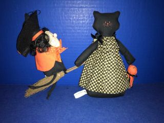 2 Overly Raker Mcconnellsburg Pa Halloween Decorations Witch & Black Cat W Jol