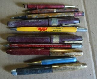 Ten Antique Fountain Pens Mechanical Pencils - 2 Pioneer Seed Corn Advertising