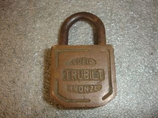 Old Vtg Antique Collectible Solid Bronze Trubilt Padlock Lock