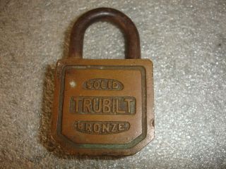 Old Vtg Antique Collectible Solid Bronze Trubilt Padlock Lock 2