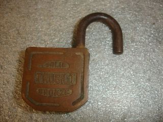 Old Vtg Antique Collectible Solid Bronze Trubilt Padlock Lock 3