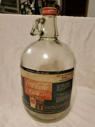 Vintage,  1 - Gallon Coca Cola Coke Syrup Glass Jug Bottle,  W/ Cap,  And Label1960’s