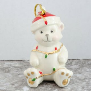 Lenox Very Merry Holiday Porcelain White Teddy Bear Christmas Ornament