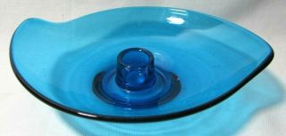 Vintage Mid Century Modern Blue Viking Glass Candle Stick Holder Bowl Epic