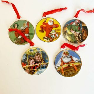 Vintage The Norman Rockwell Museum Christmas Ornaments Set Of 5 1984 C2