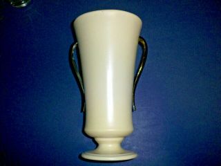Vintage Red Wing Usa Pottery M - 1609 White Vase With Metal Leaf Handles 10 "