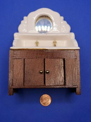 Vintage Wooden And Porcelain Dollhouse Miniature Concord Victorian Sink