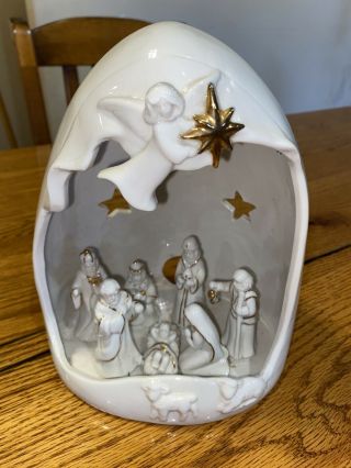 Harry & David Porcelain Creche Nativity Scene Christmas Votive Candle Holder